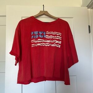 Red Women's Top with Flag Design